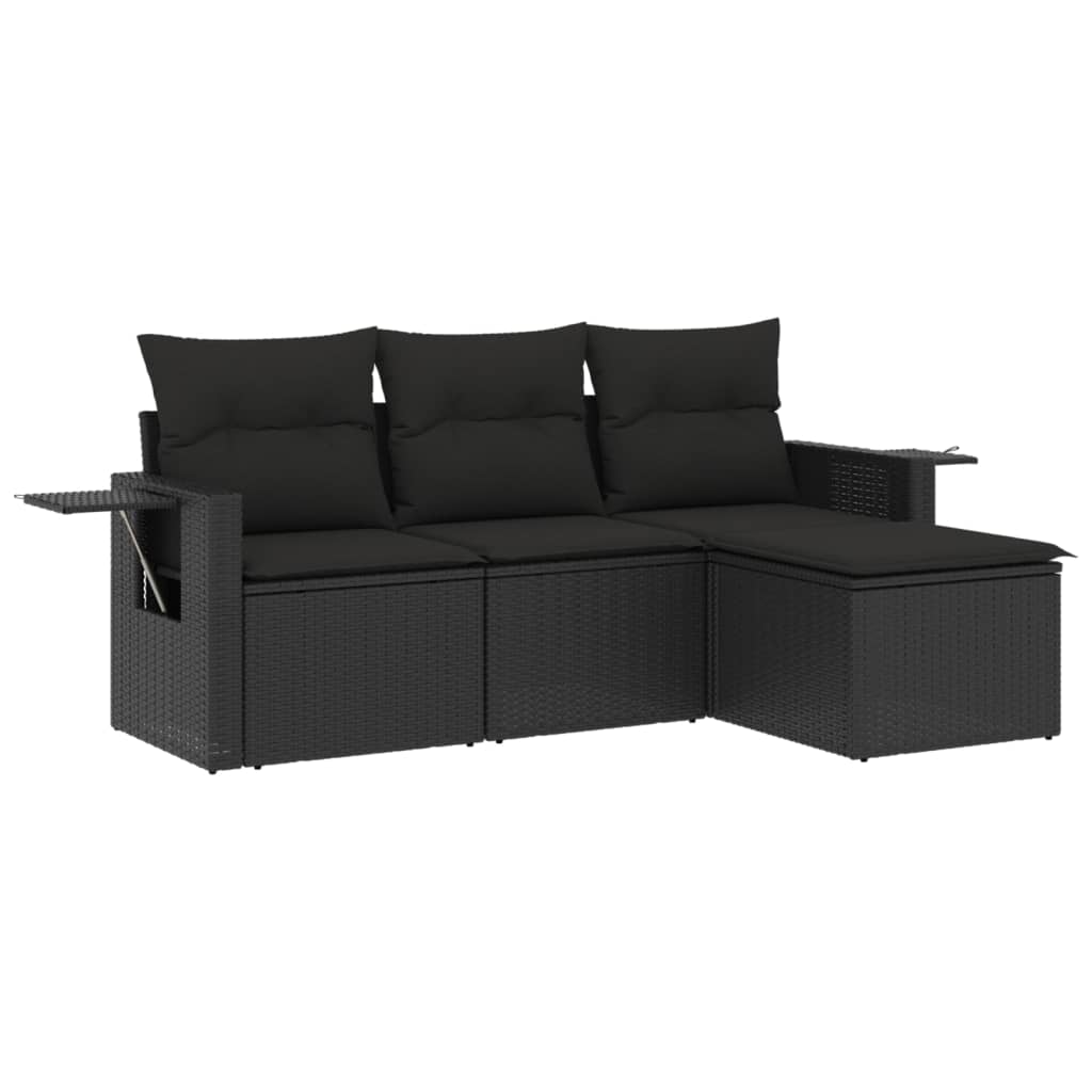 4-Delige Loungeset Met Kussens Poly Rattan Zwart