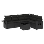 7-Delige Loungeset Met Kussens Poly Rattan Zwart
