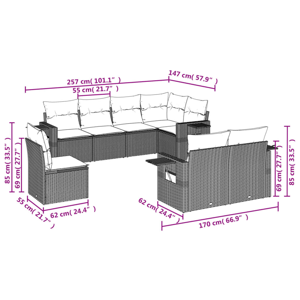 8-Delige Loungeset Met Kussens Poly Rattan Beige