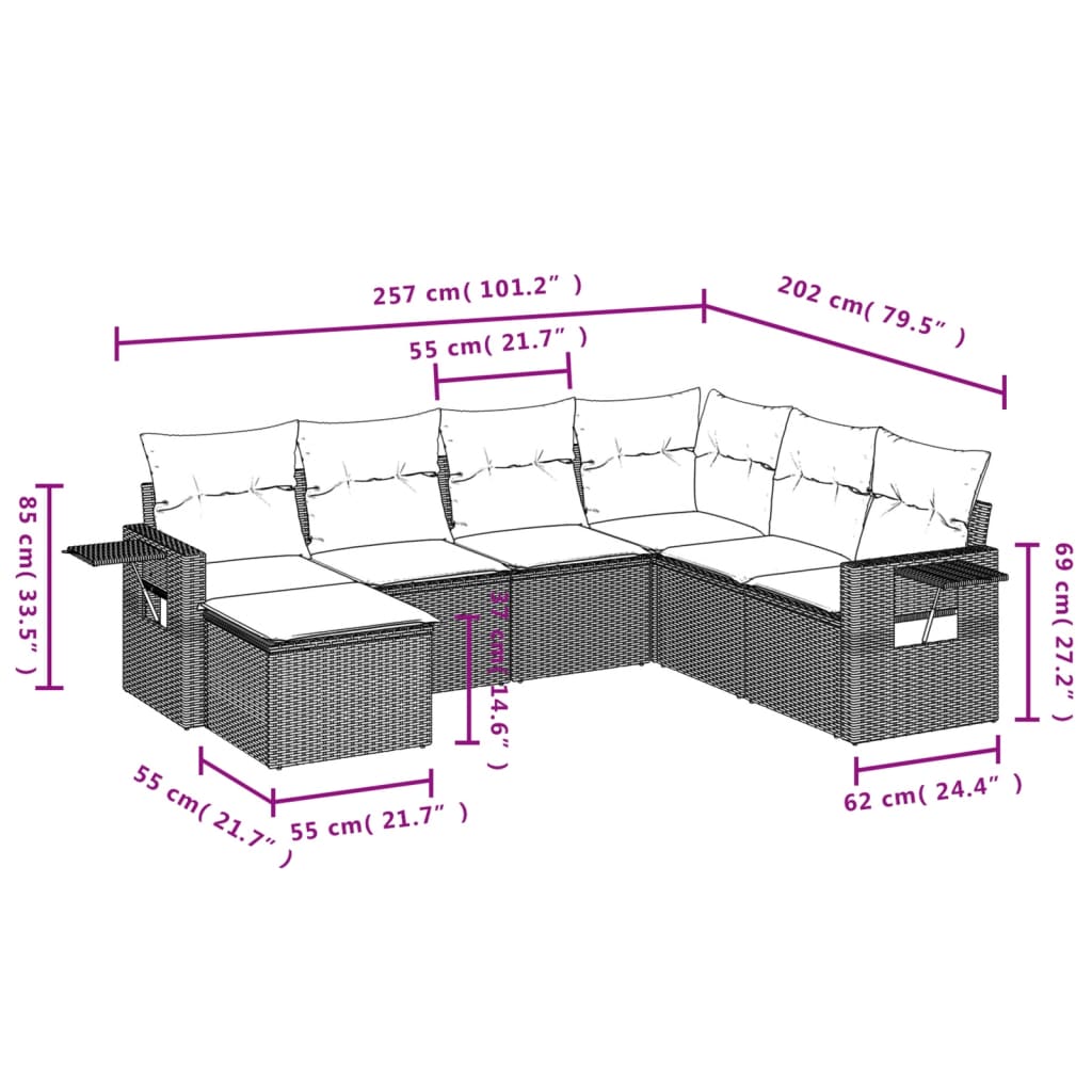 7-Delige Loungeset Met Kussens Poly Rattan Grijs