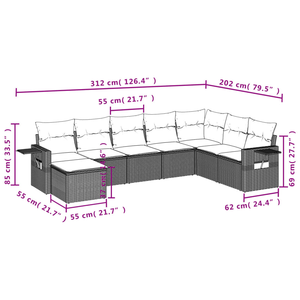 8-Delige Loungeset Met Kussens Poly Rattan Grijs