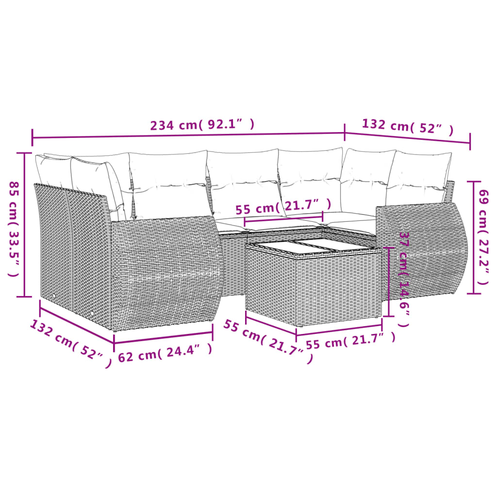 7-Delige Loungeset Met Kussens Poly Rattan Zwart