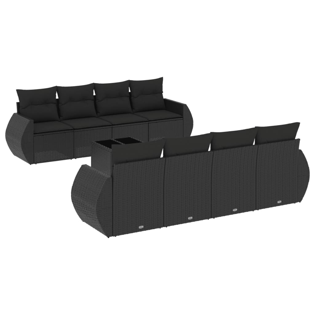 9-Delige Loungeset Met Kussens Poly Rattan Zwart