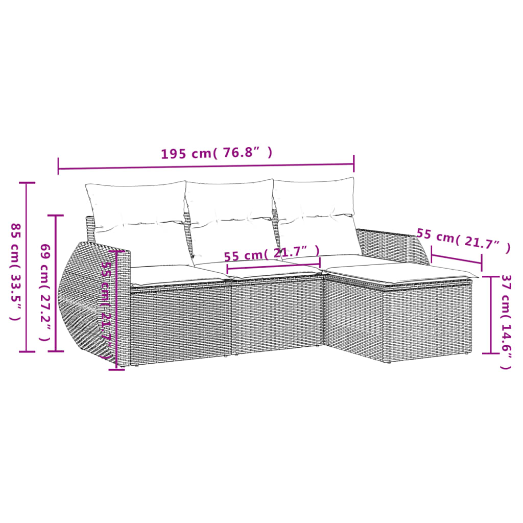 4-Delige Loungeset Met Kussens Poly Rattan Zwart