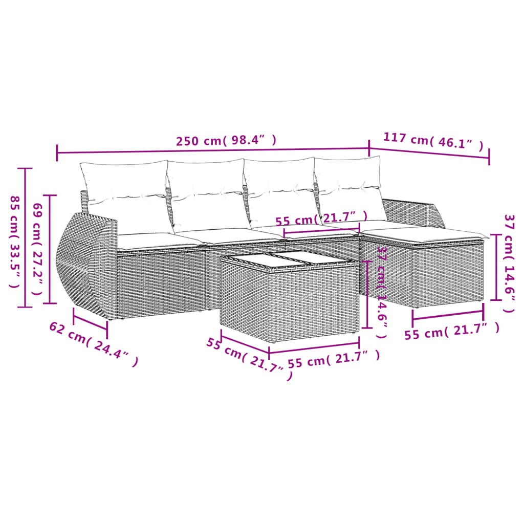 6-Delige Loungeset Met Kussens Poly Rattan Zwart