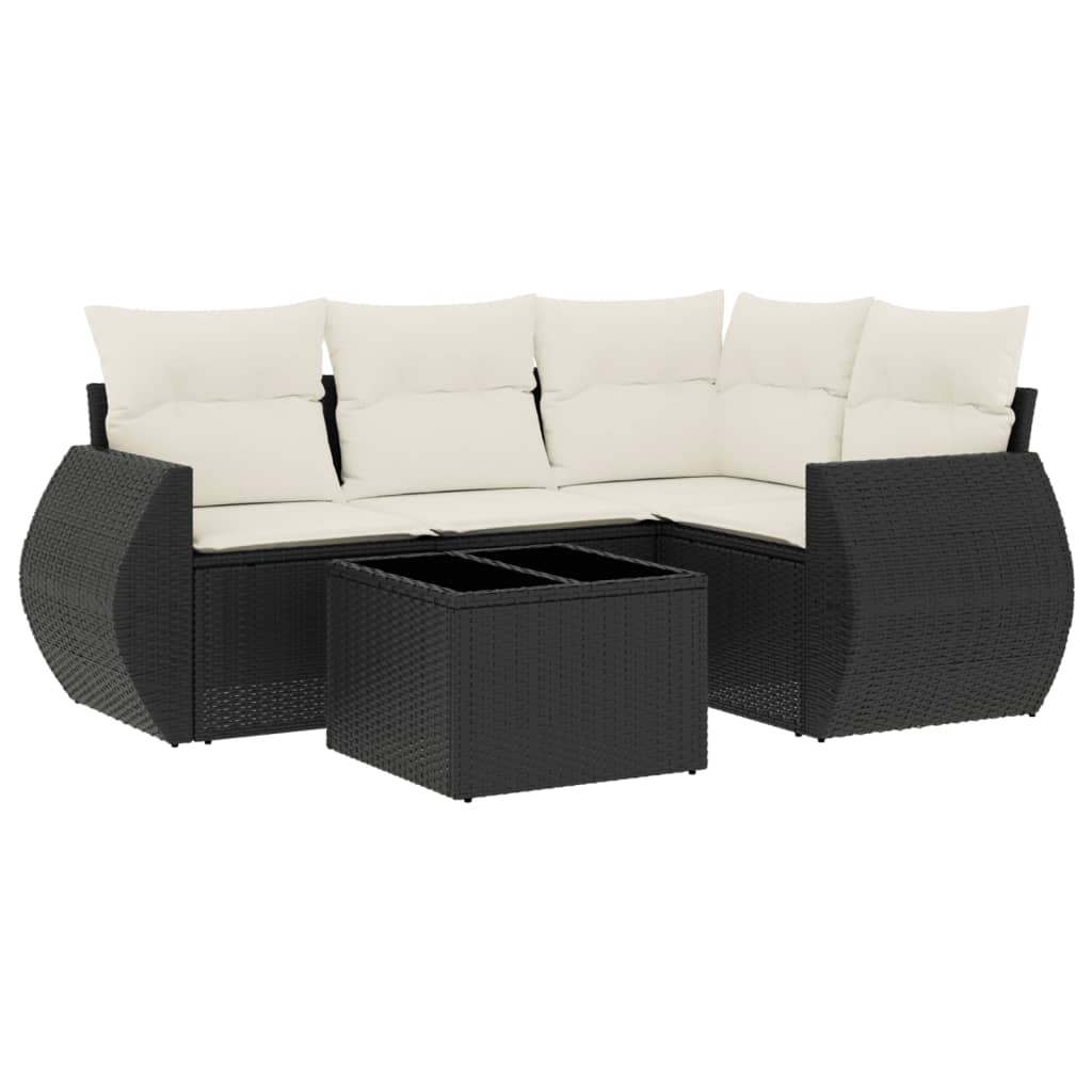 5-Delige Loungeset Met Kussens Poly Rattan Zwart