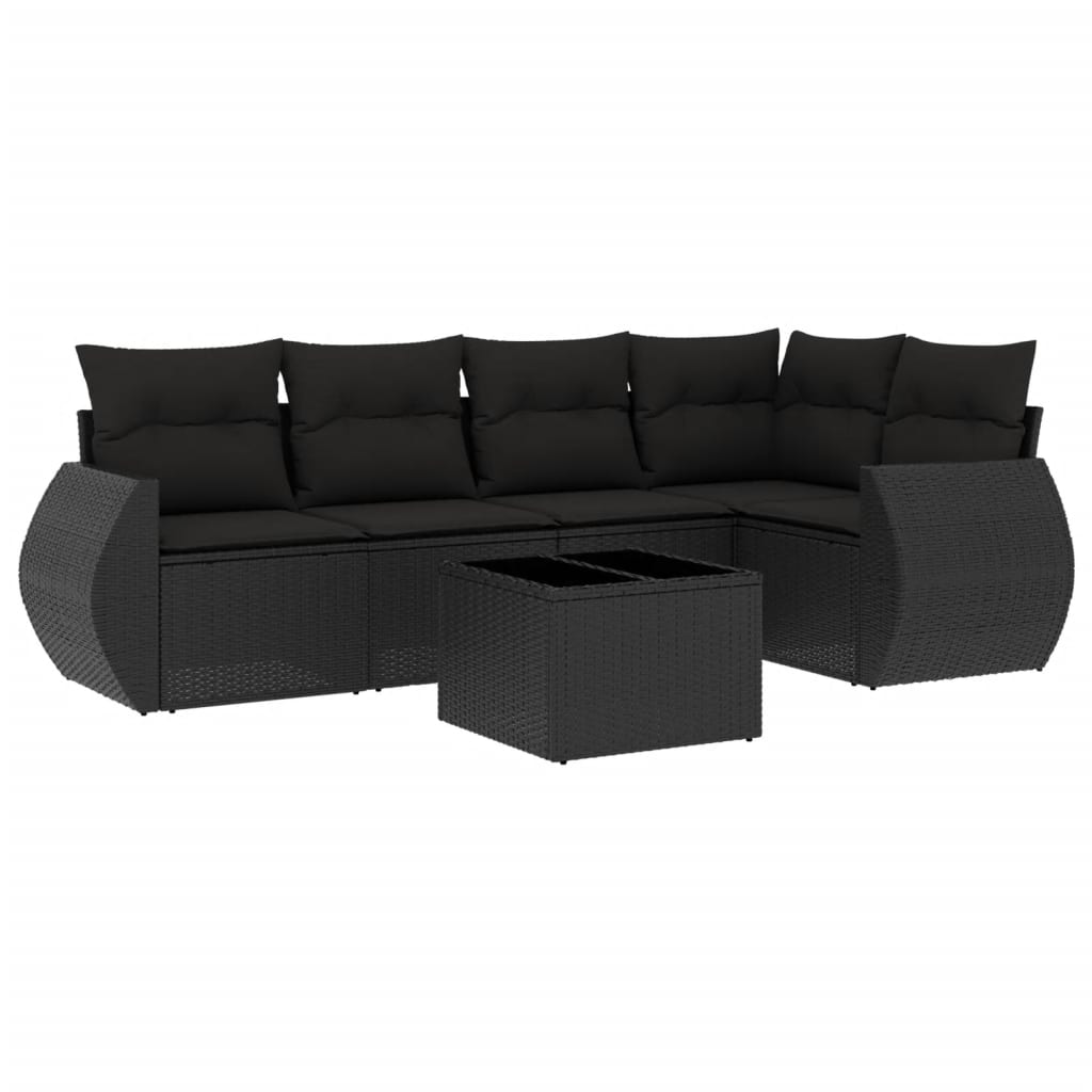 6-Delige Loungeset Met Kussens Poly Rattan Zwart