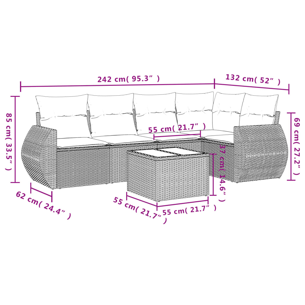 6-Delige Loungeset Met Kussens Poly Rattan Zwart