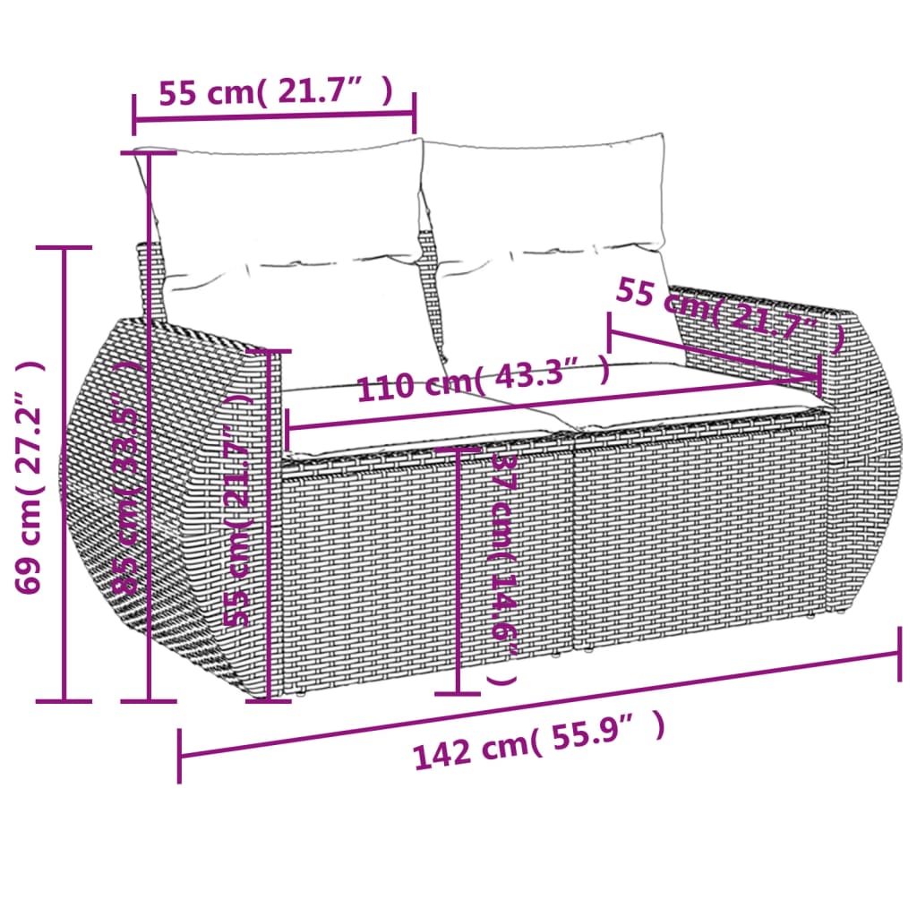 5-Delige Loungeset Met Kussens Poly Rattan Zwart