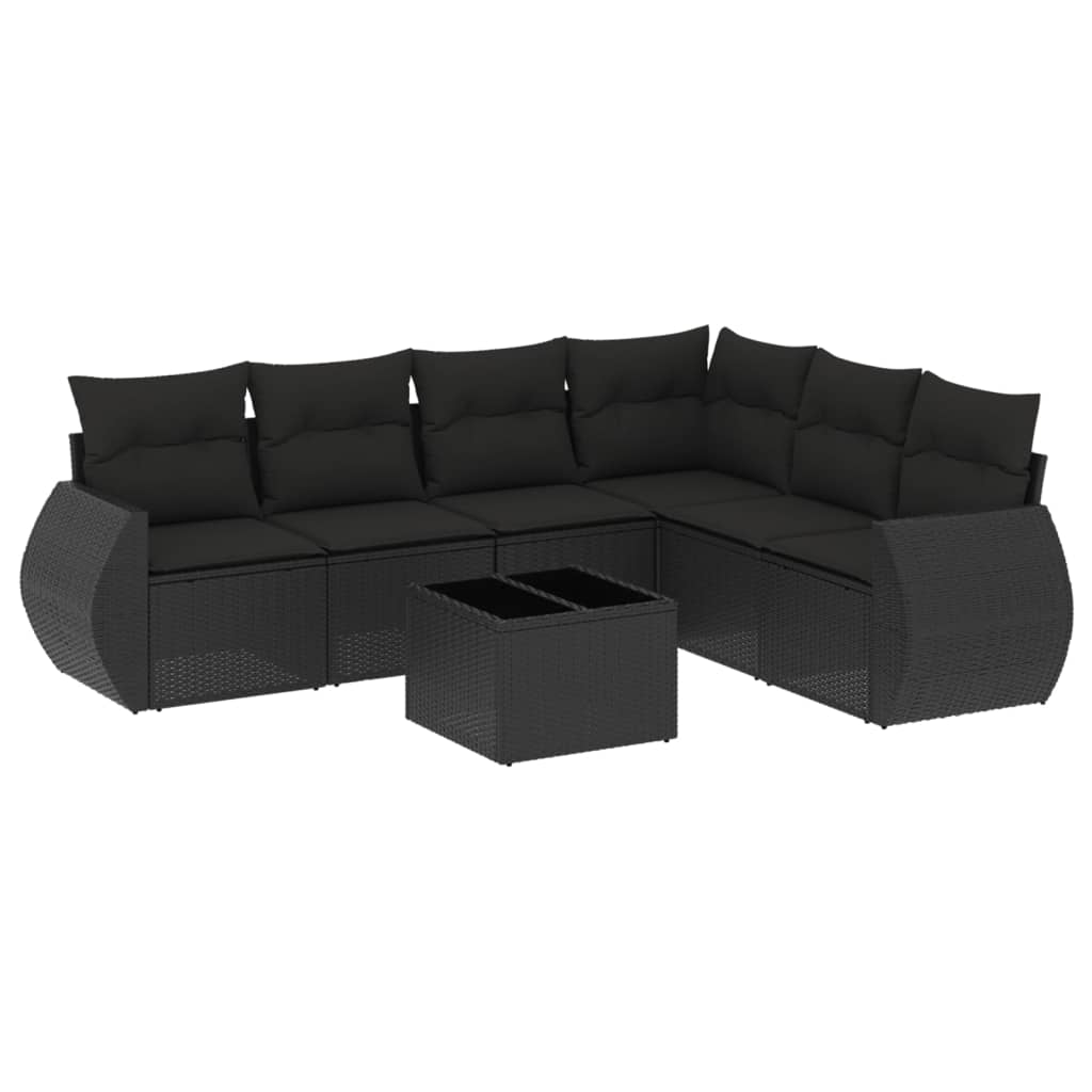 7-Delige Loungeset Met Kussens Poly Rattan Zwart