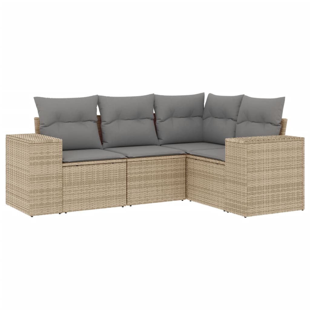 4-Delige Loungeset Met Kussens Poly Rattan Beige
