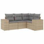 4-Delige Loungeset Met Kussens Poly Rattan Beige
