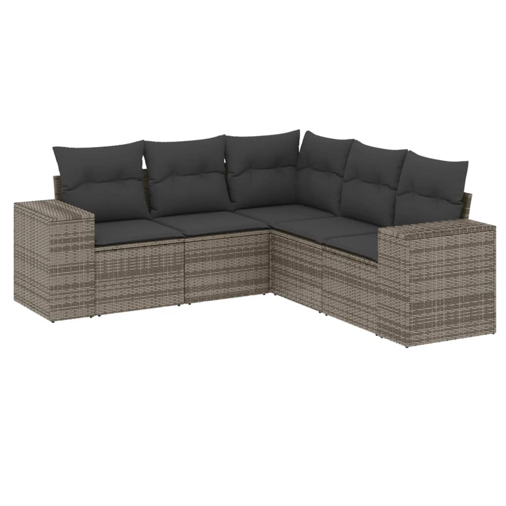5-Delige Loungeset Met Kussens Poly Rattan Grijs