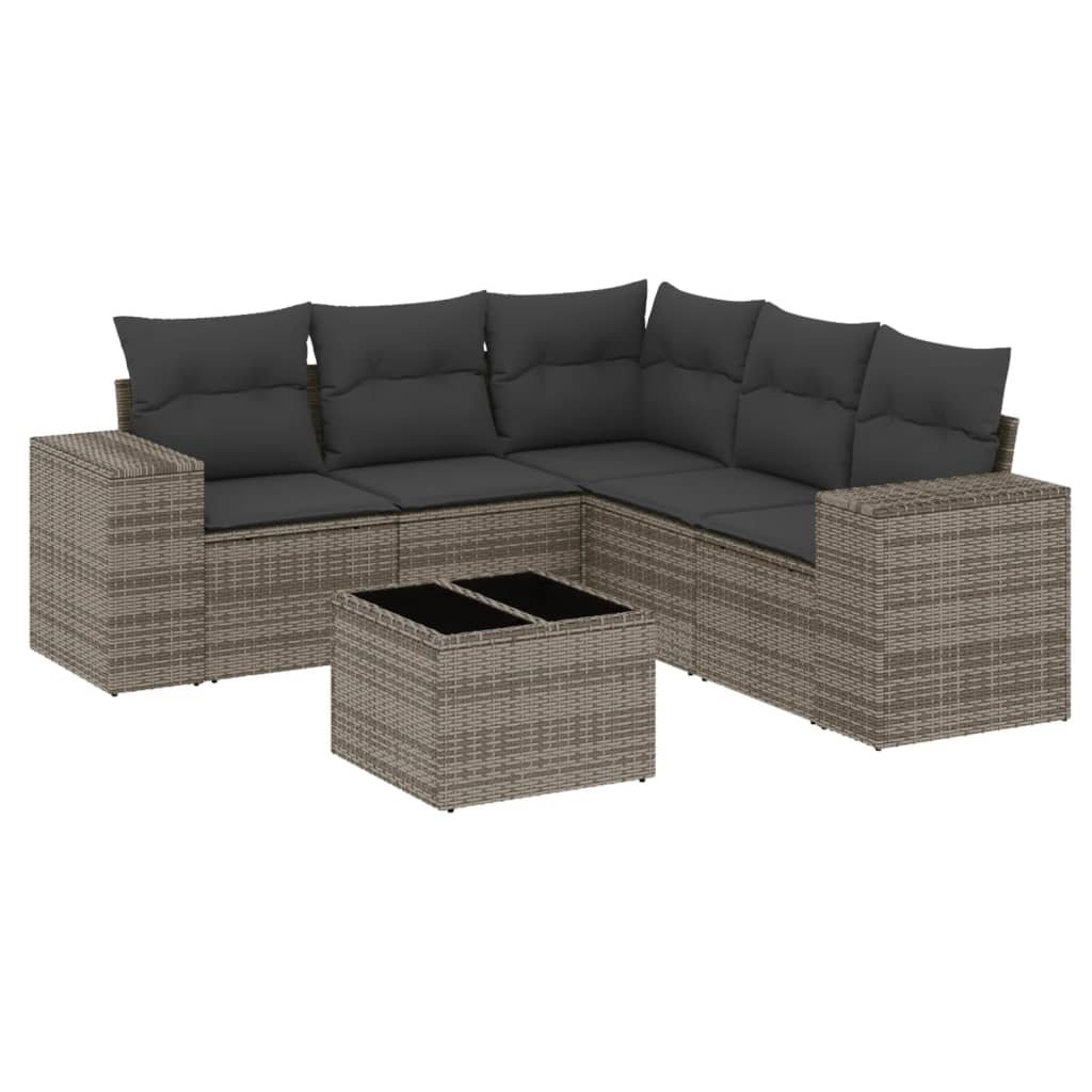 6-Delige Loungeset Met Kussens Poly Rattan Grijs