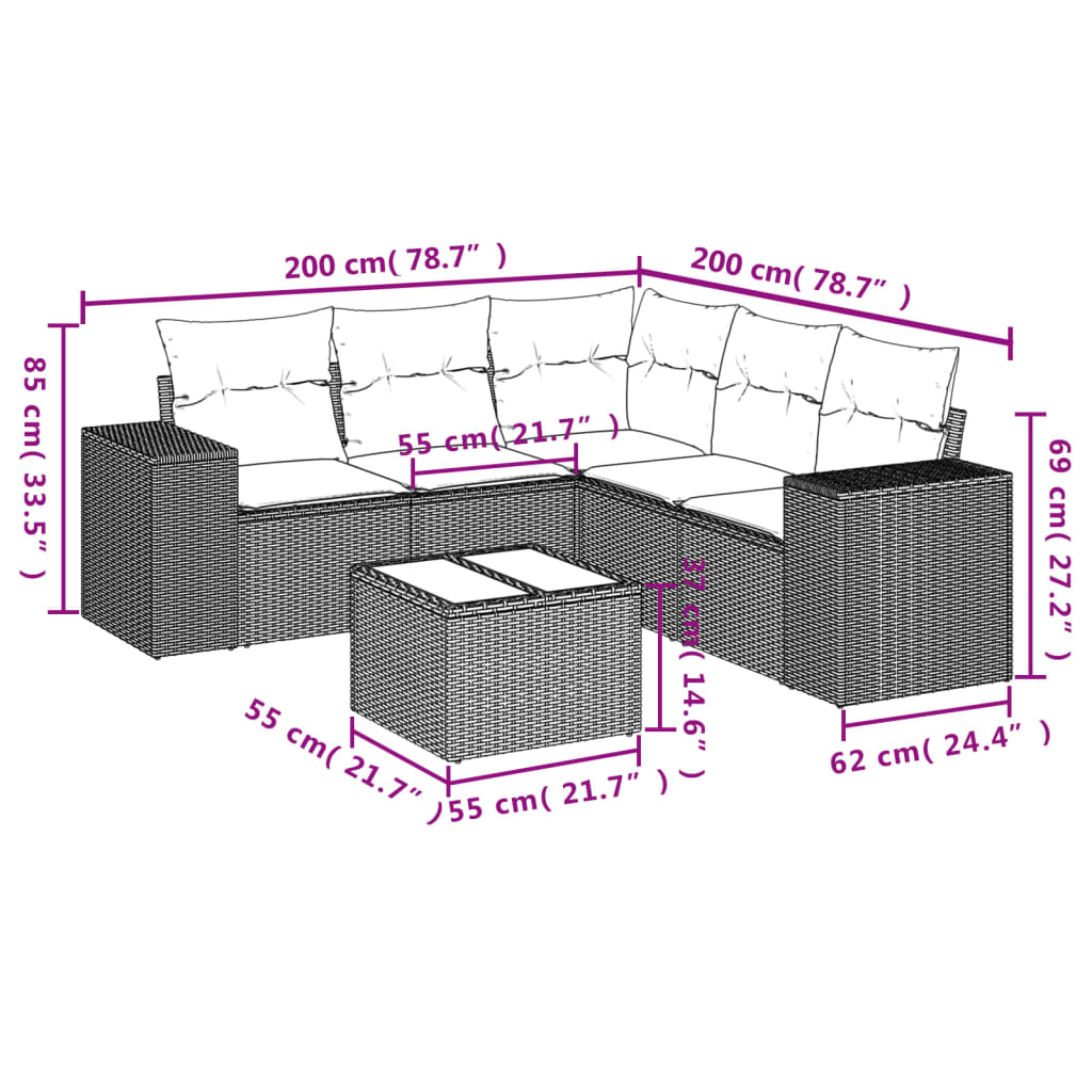 6-Delige Loungeset Met Kussens Poly Rattan Grijs