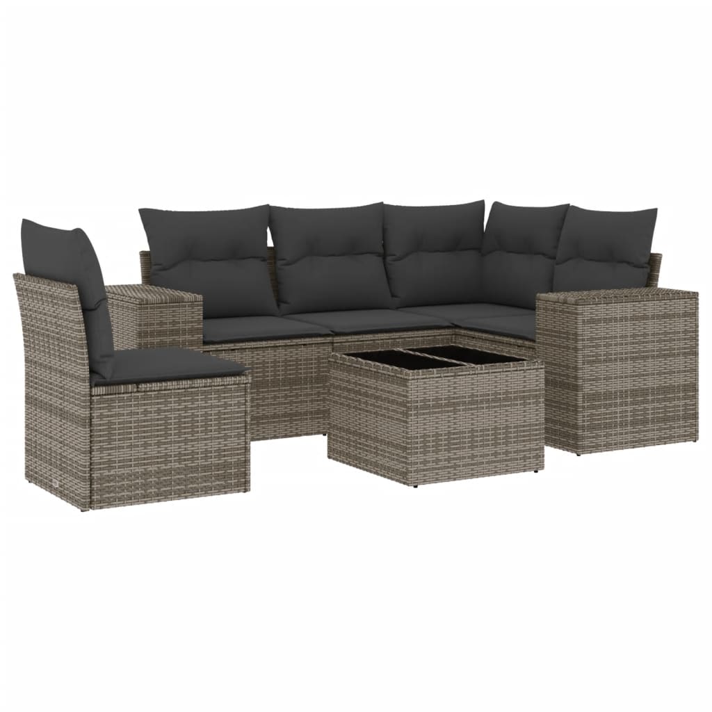 6-Delige Loungeset Met Kussens Poly Rattan Grijs