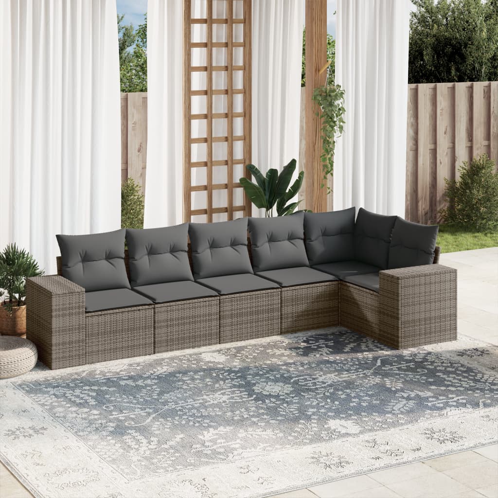 6-Delige Loungeset Met Kussens Poly Rattan Grijs