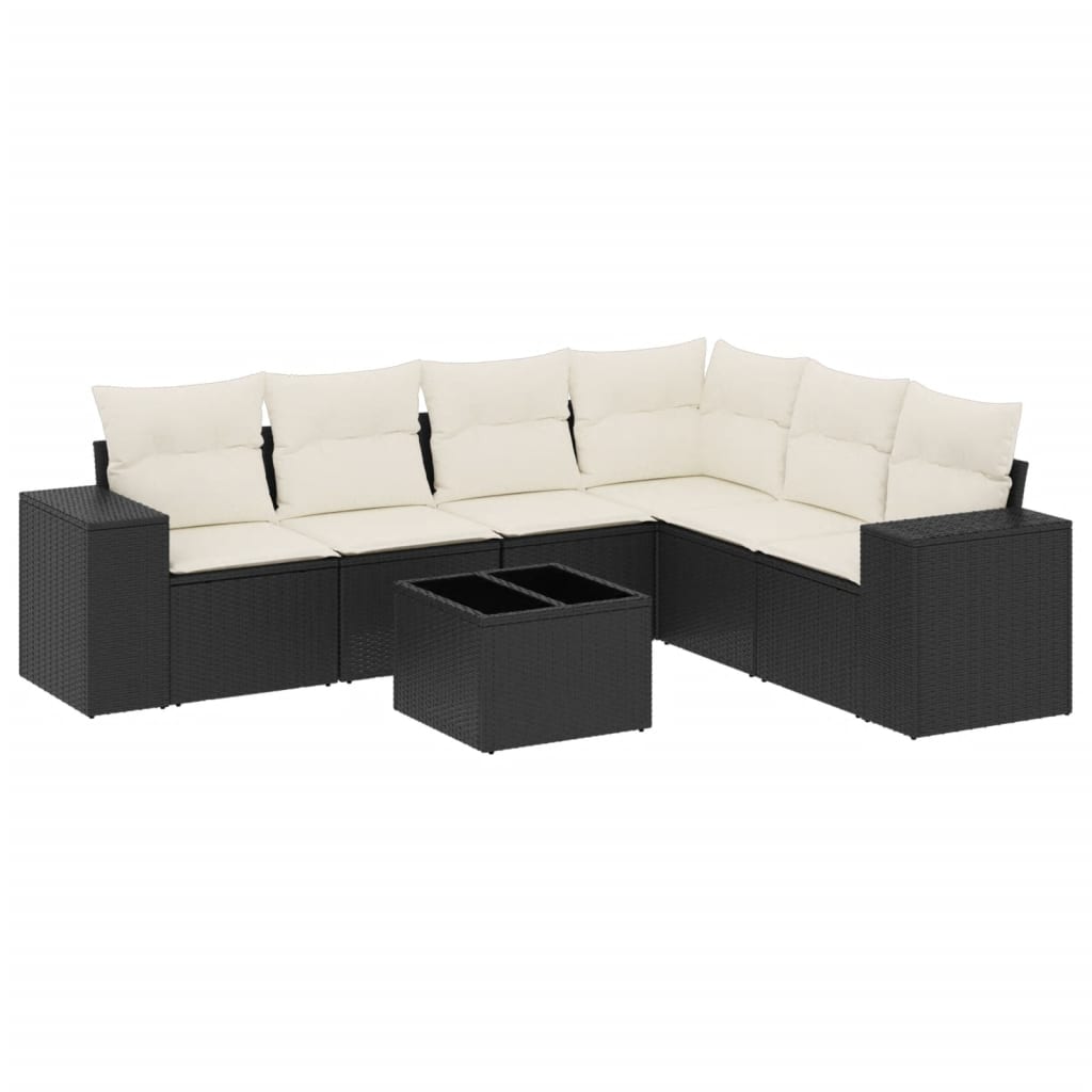 7-Delige Loungeset Met Kussens Poly Rattan Zwart