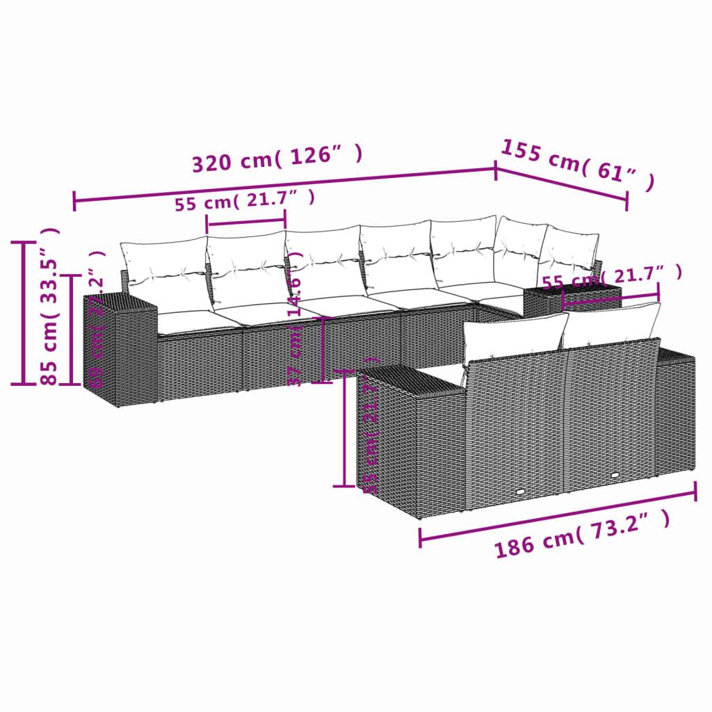 8-Delige Loungeset Met Kussens Poly Rattan Zwart