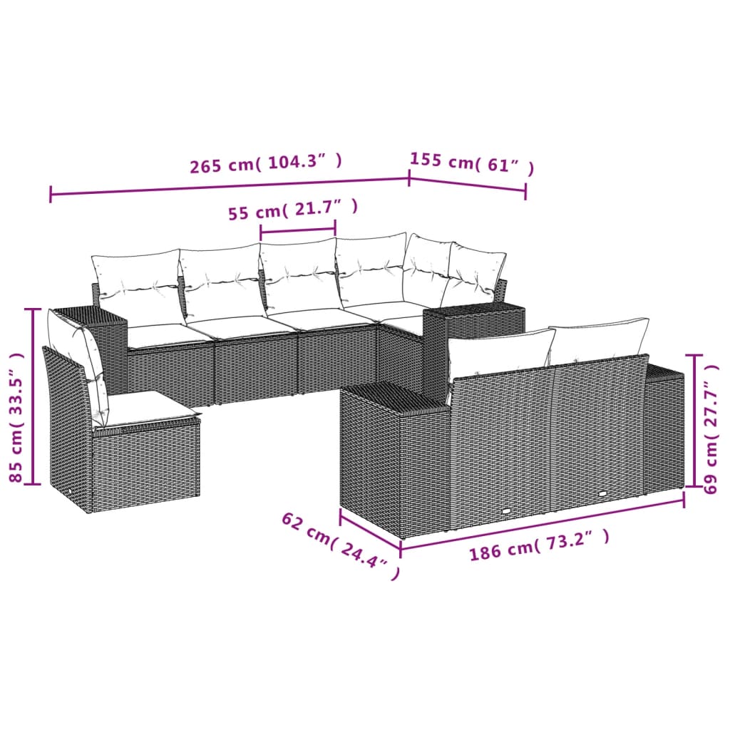 8-Delige Loungeset Met Kussens Poly Rattan Beige