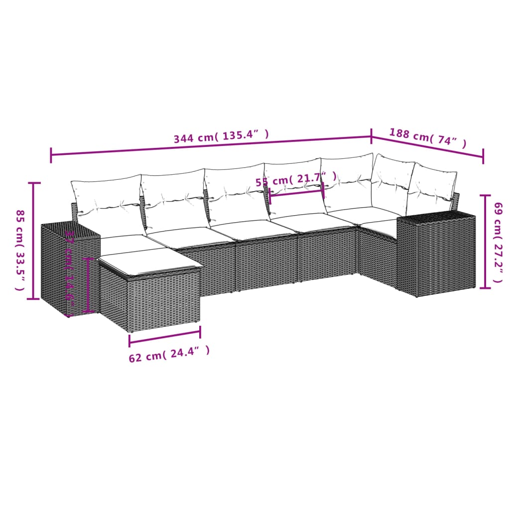7-Delige Loungeset Met Kussens Poly Rattan Zwart