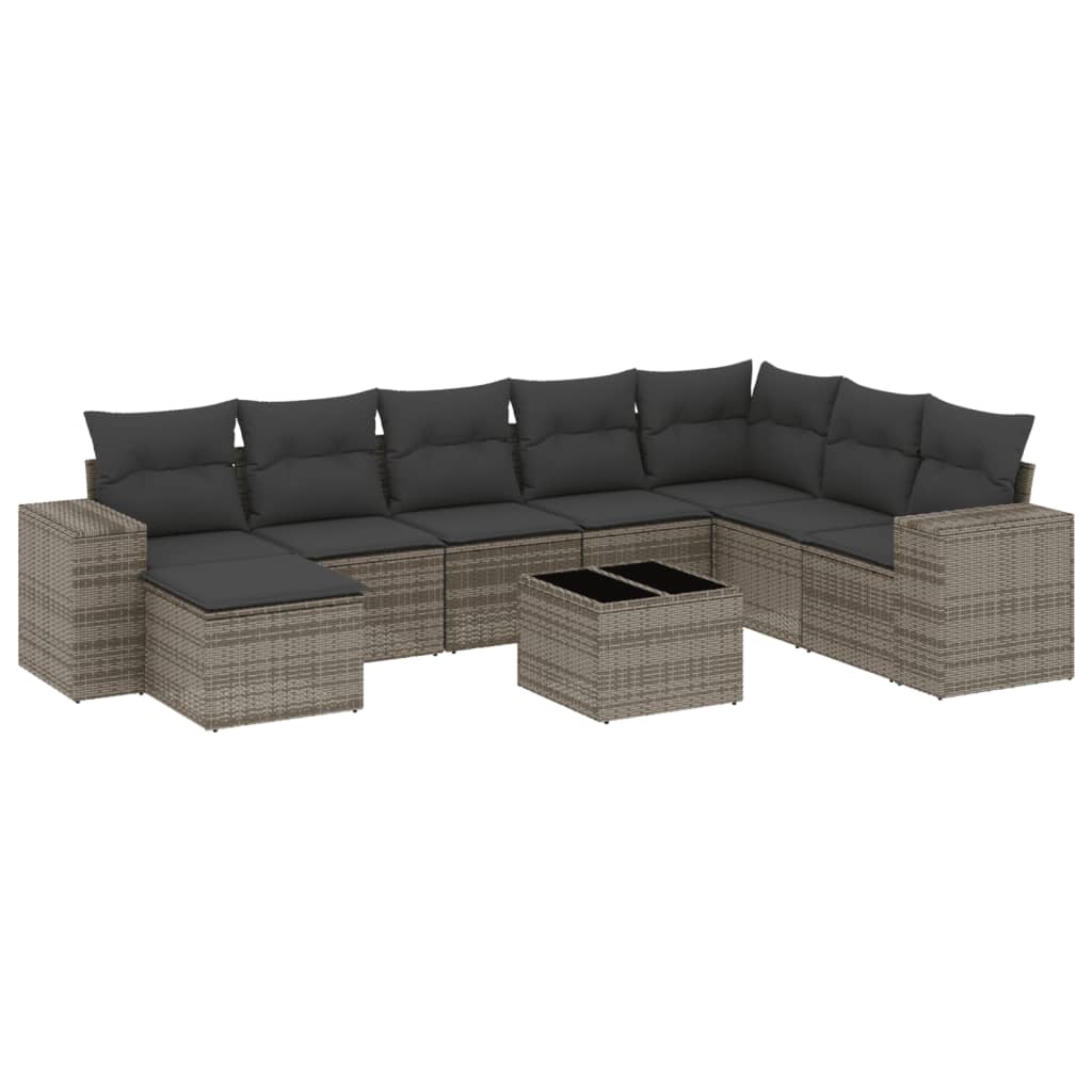 9-Delige Loungeset Met Kussens Poly Rattan Grijs
