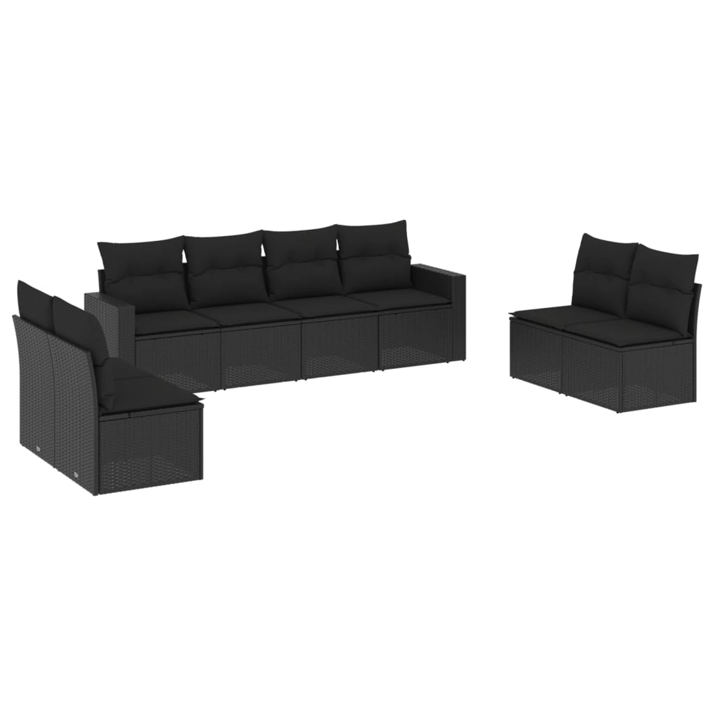8-Delige Loungeset Met Kussens Poly Rattan Zwart