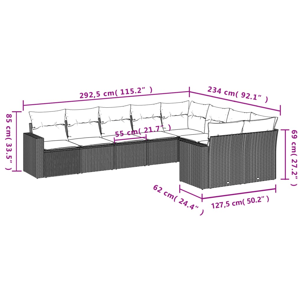 9-Delige Loungeset Met Kussens Poly Rattan Beige