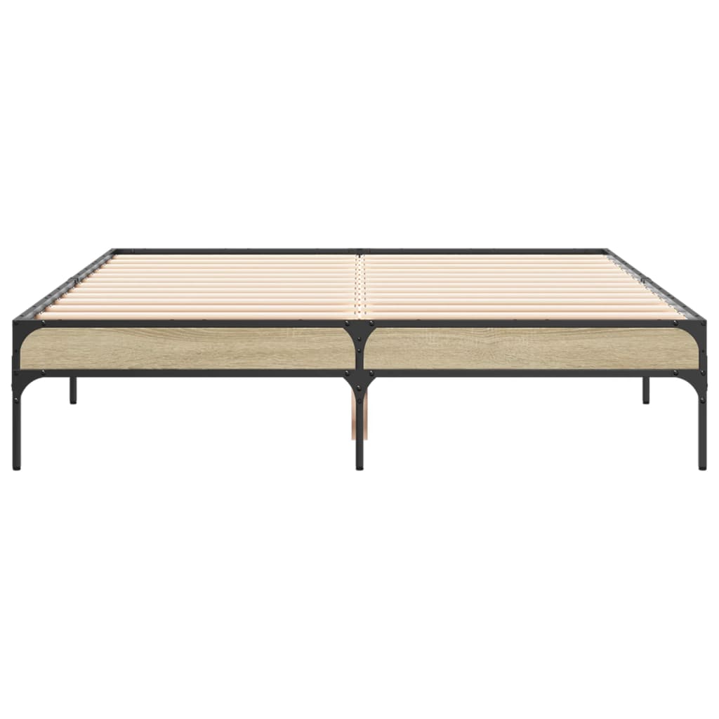 Bedframe Bewerkt Hout Metaal Kleurig Sonoma Eiken