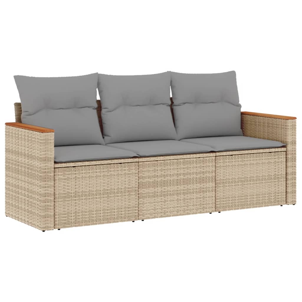 3-Delige Loungeset Met Kussens Poly Rattan Gemengd Beige