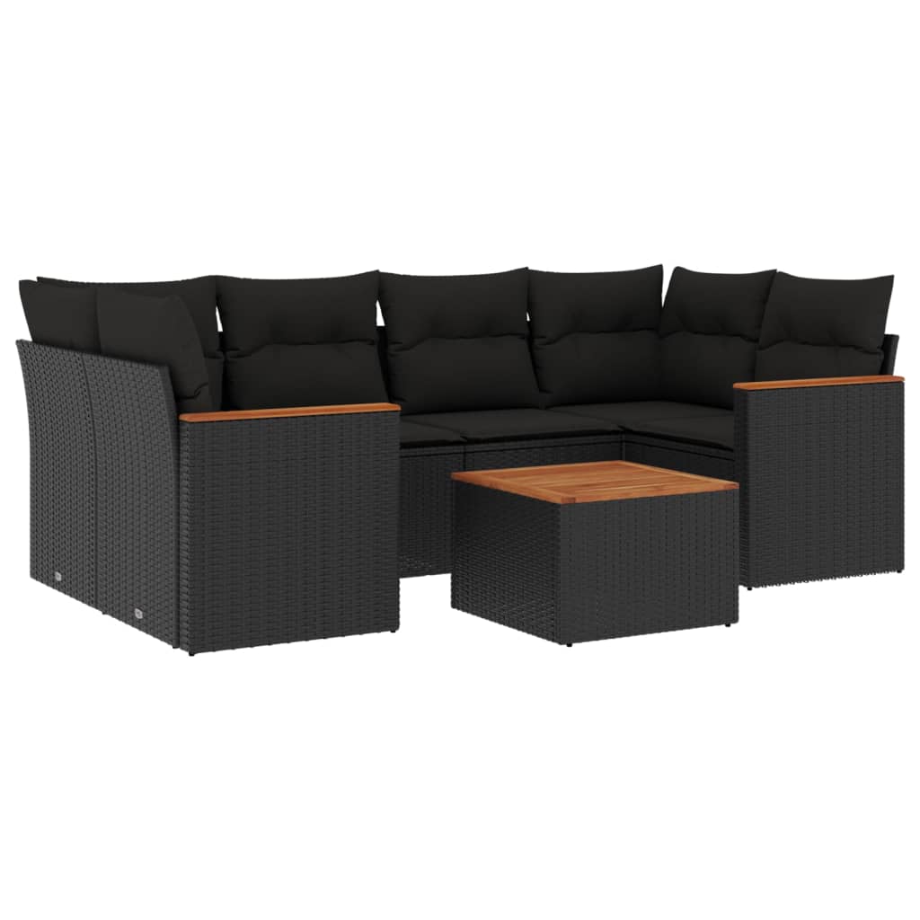 7-Delige Loungeset Met Kussens Poly Rattan Zwart