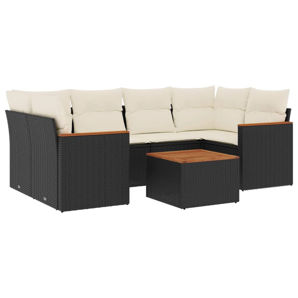 7-Delige Loungeset Met Kussens Poly Rattan Zwart