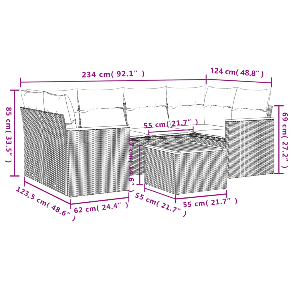 7-Delige Loungeset Met Kussens Poly Rattan Zwart