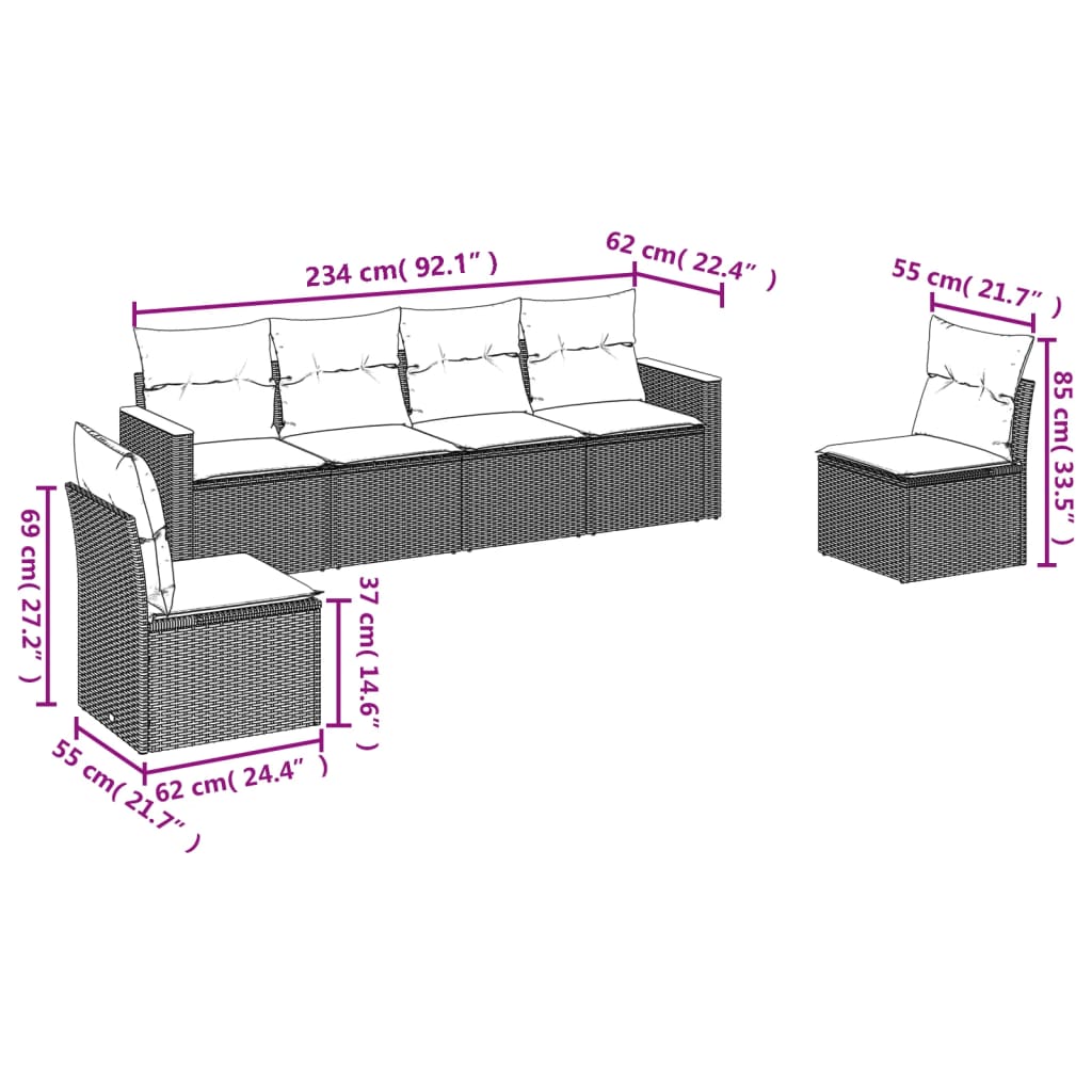 6-Delige Loungeset Met Kussens Poly Rattan Gemengd Beige