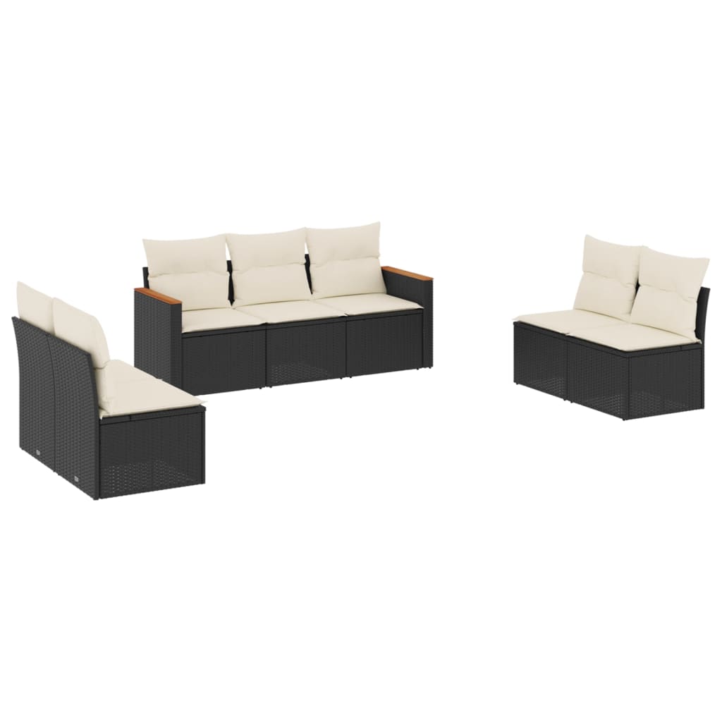7-Delige Loungeset Met Kussens Poly Rattan Zwart