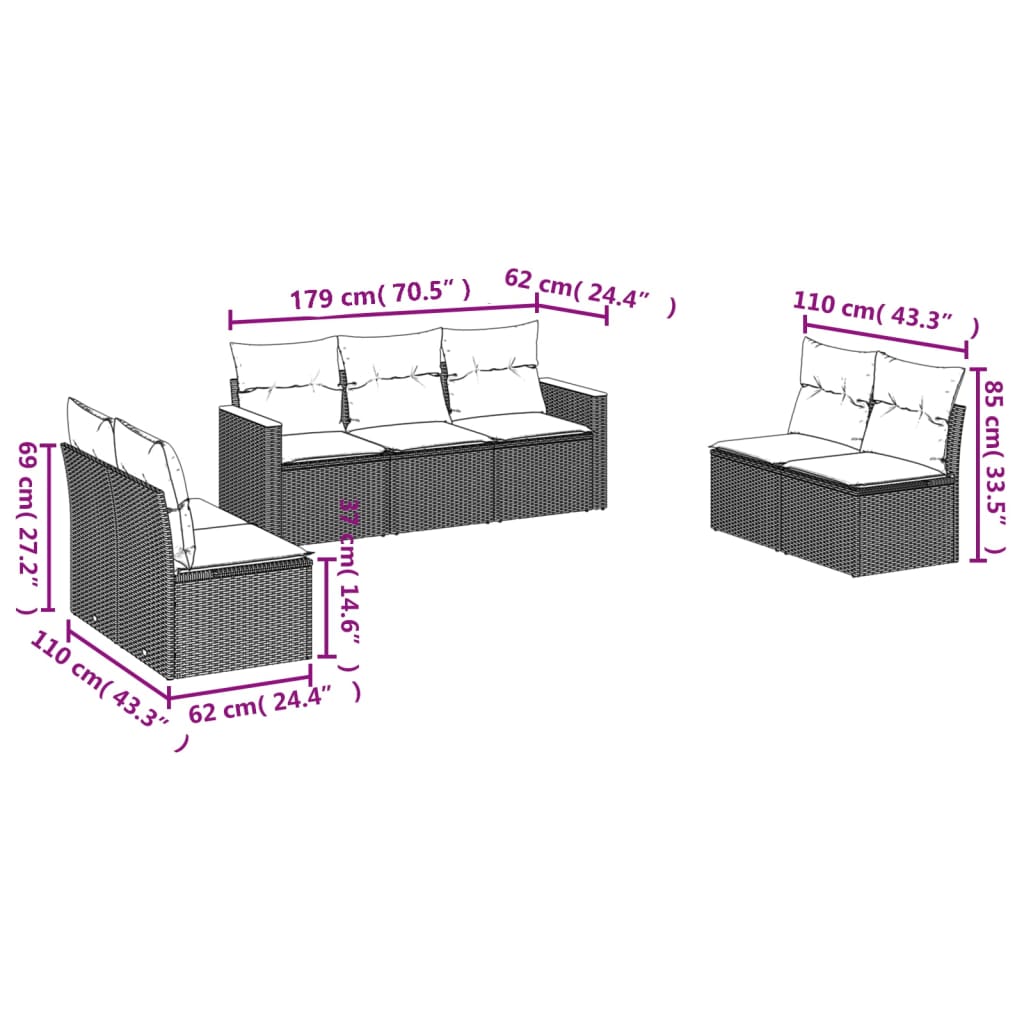7-Delige Loungeset Met Kussens Poly Rattan Gemengd Beige