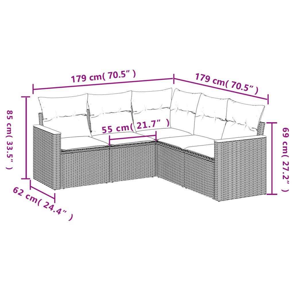 5-Delige Loungeset Met Kussens Poly Rattan Zwart