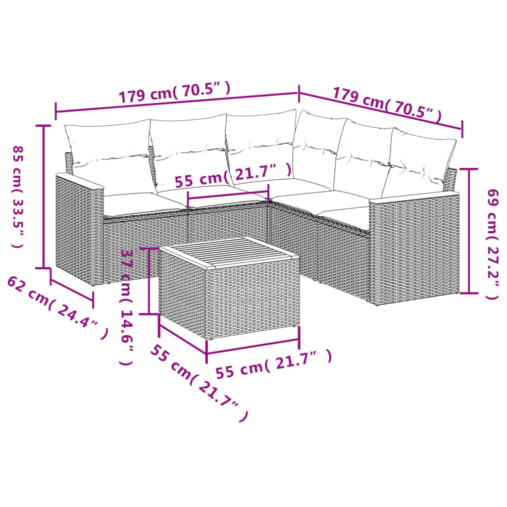 6-Delige Loungeset Met Kussens Poly Rattan Zwart