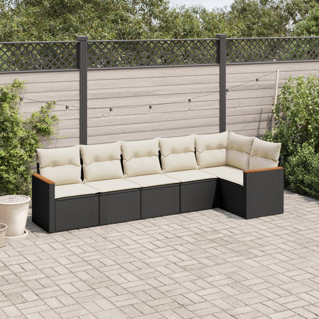 6-Delige Loungeset Met Kussens Poly Rattan Zwart