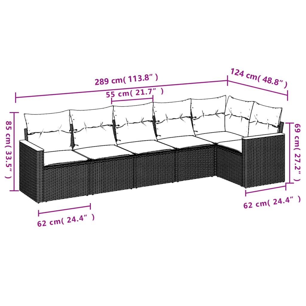 6-Delige Loungeset Met Kussens Poly Rattan Grijs