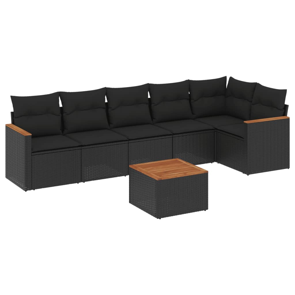 7-Delige Loungeset Met Kussens Poly Rattan Zwart