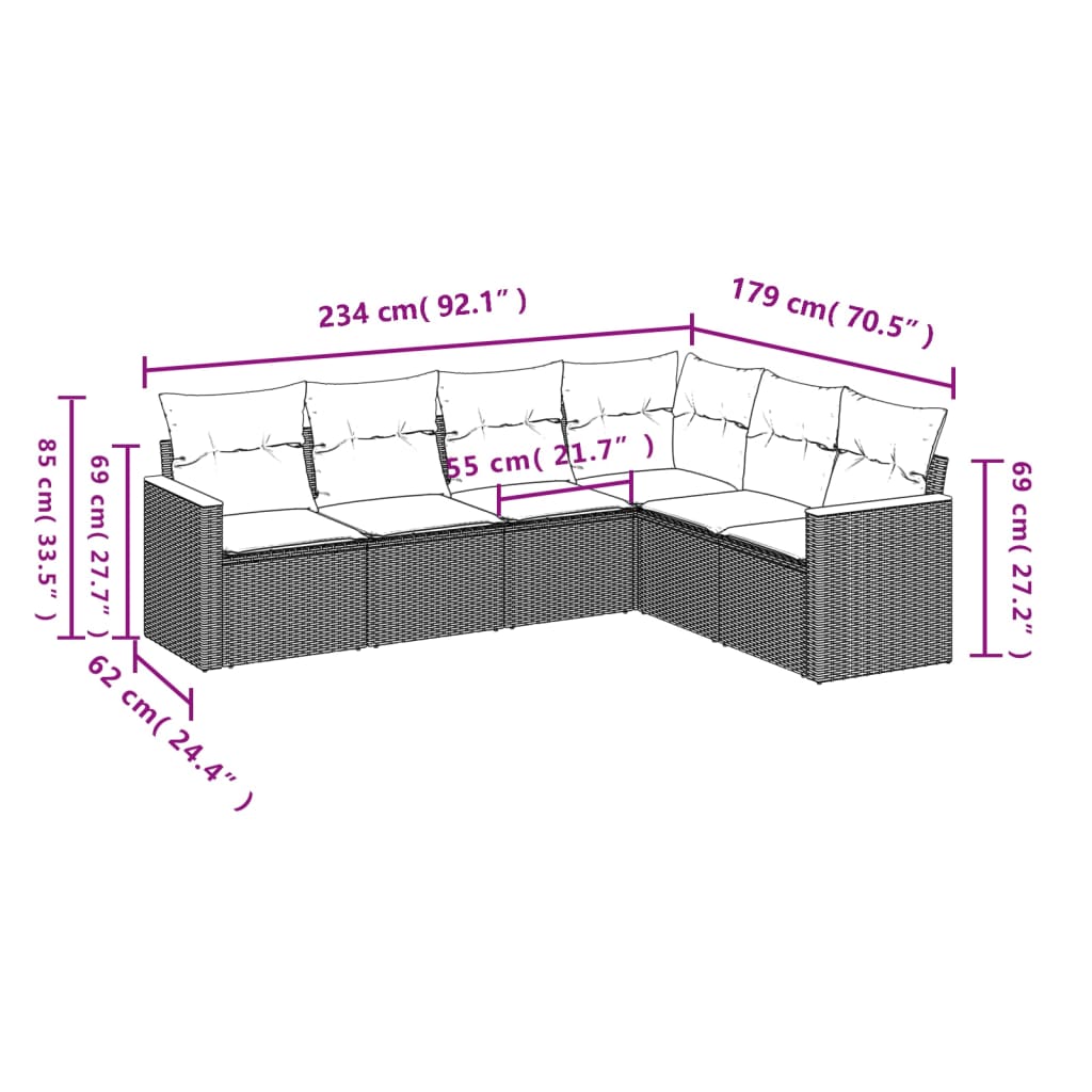 6-Delige Loungeset Met Kussens Poly Rattan Gemengd Beige