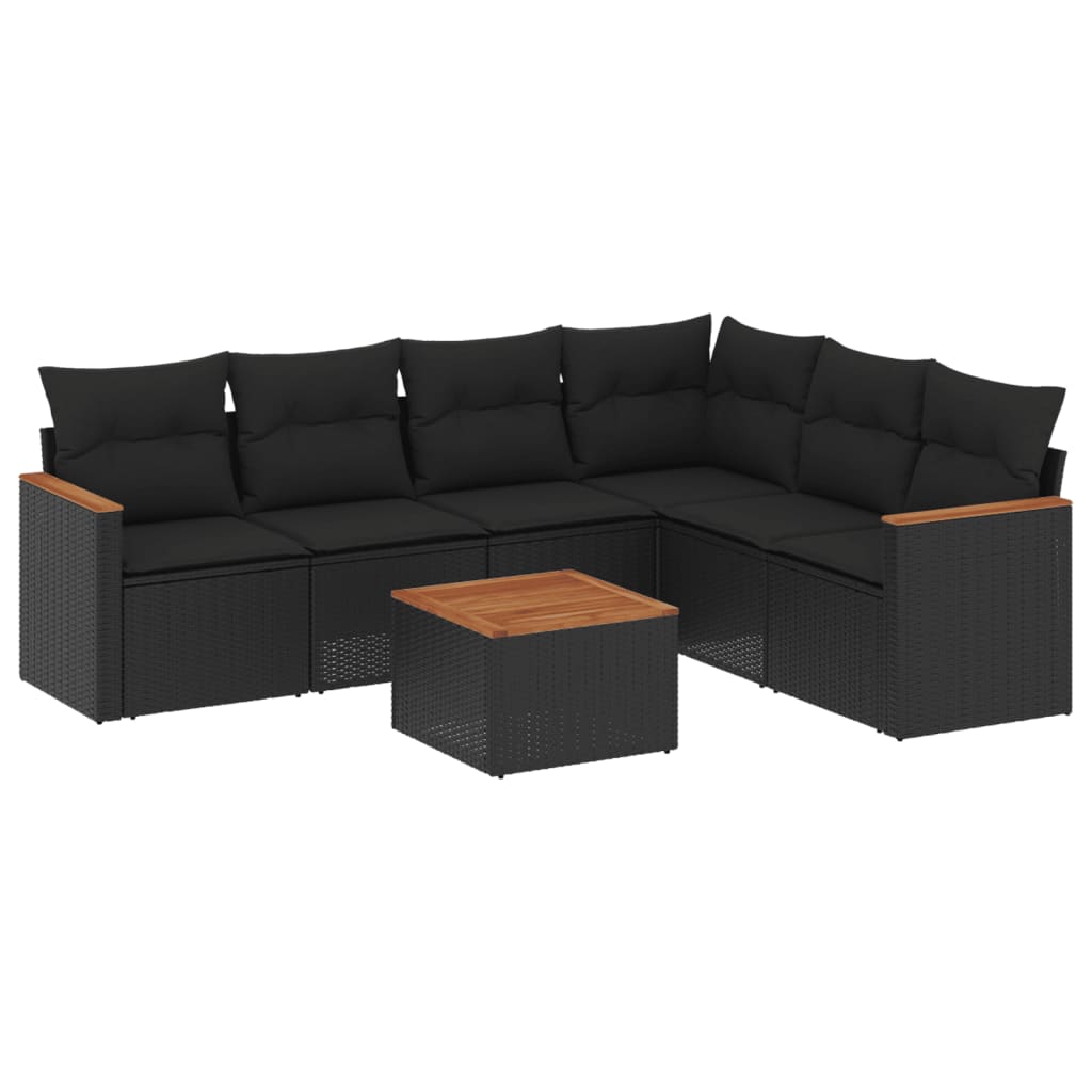 7-Delige Loungeset Met Kussens Poly Rattan Zwart
