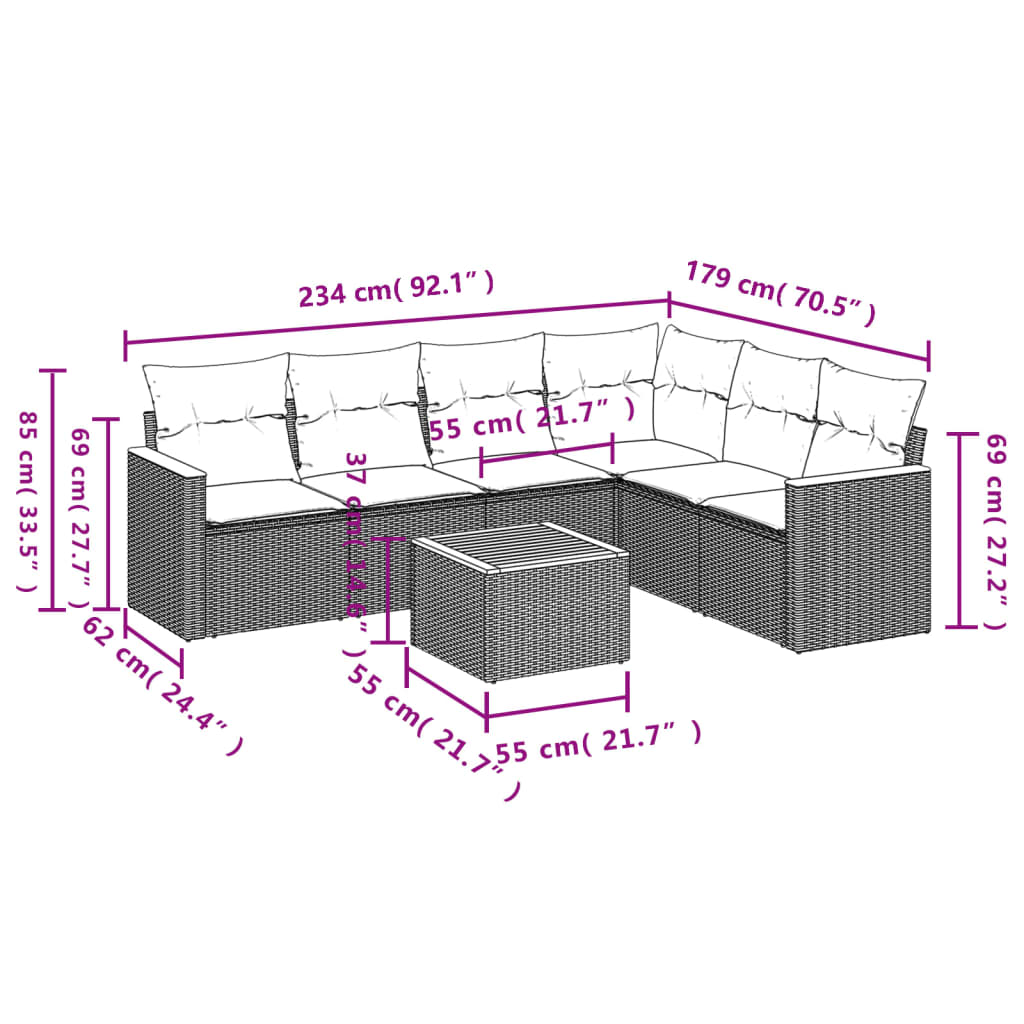 7-Delige Loungeset Met Kussens Poly Rattan Zwart