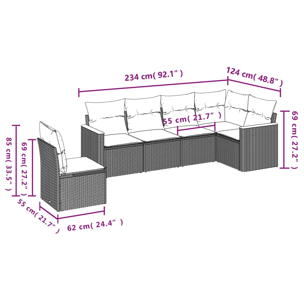 6-Delige Loungeset Met Kussens Poly Rattan Zwart