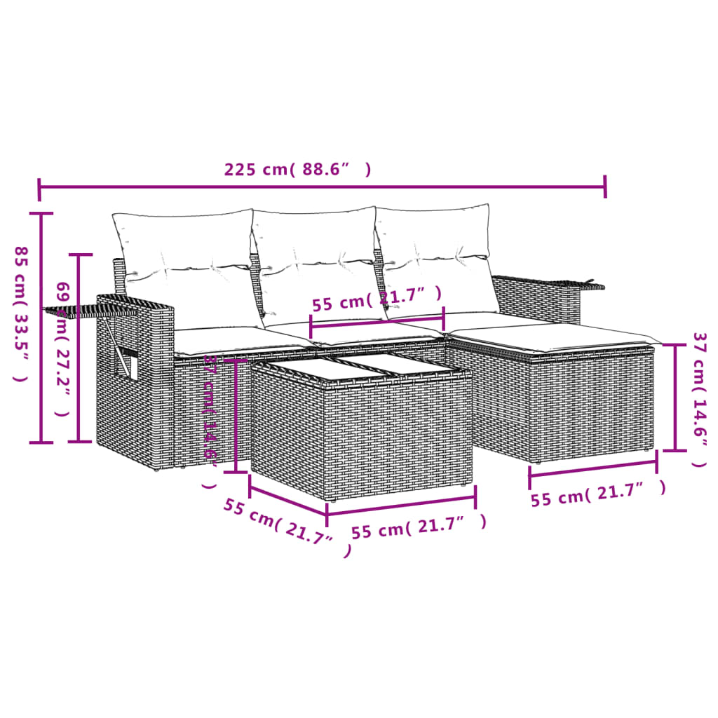 4-Delige Loungeset Met Kussens Poly Rattan Beige