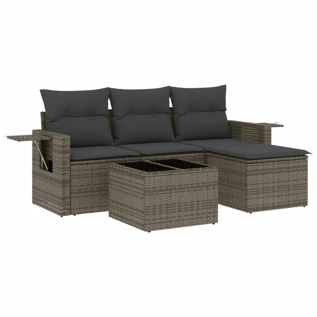4-Delige Loungeset Met Kussens Poly Rattan Grijs