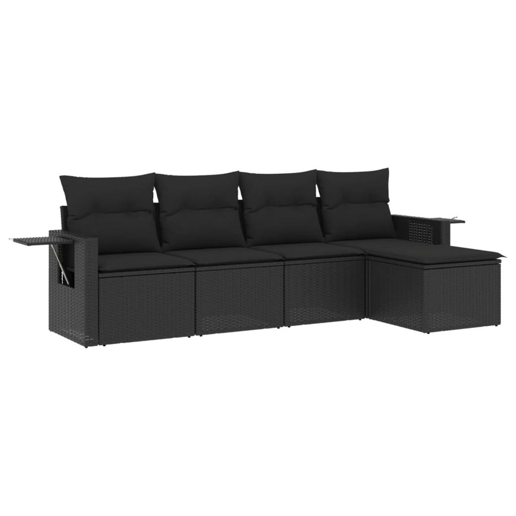 5-Delige Loungeset Met Kussens Poly Rattan Zwart