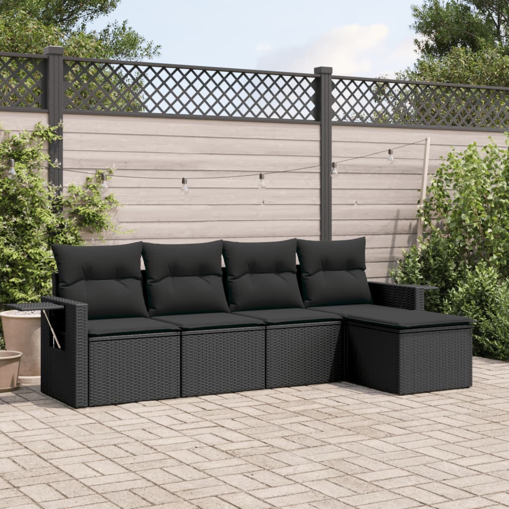 5-Delige Loungeset Met Kussens Poly Rattan Zwart
