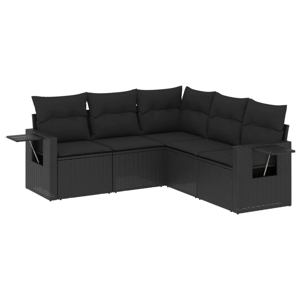 5-Delige Loungeset Met Kussens Poly Rattan Zwart